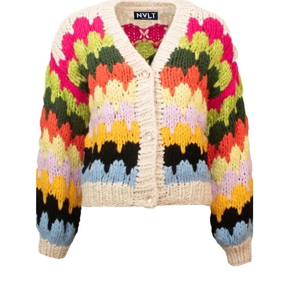 NVLT Multicolor Button Front Chunky Colorful Knit Cardigan XS NWT